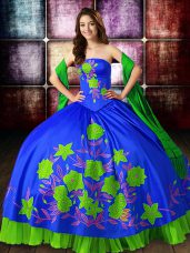 Sweet Multi-color Ball Gowns Strapless Sleeveless Satin Floor Length Lace Up Embroidery Quince Ball Gowns
