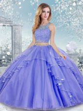 Shining Scoop Sleeveless Tulle Vestidos de Quinceanera Beading and Lace Clasp Handle
