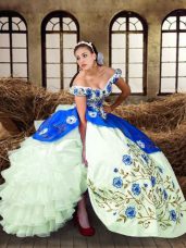 Cheap Sleeveless Floor Length Embroidery Lace Up Quinceanera Gown with Multi-color