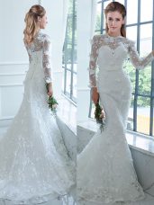 Charming Long Sleeves Brush Train Lace Up Lace Wedding Dresses
