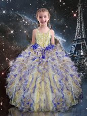 Elegant Organza Sleeveless Floor Length Little Girls Pageant Gowns and Beading and Ruffles
