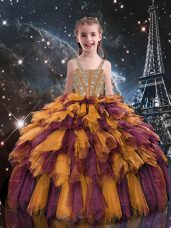 Excellent Sleeveless Beading and Ruffles Lace Up Little Girls Pageant Gowns