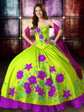 Flirting Floor Length Multi-color Vestidos de Quinceanera Satin Sleeveless Embroidery