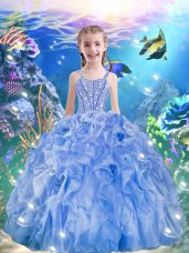Gorgeous Floor Length Light Blue Little Girls Pageant Gowns Organza Sleeveless Beading and Ruffles