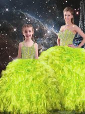 Yellow Green 15th Birthday Dress Military Ball and Sweet 16 and Quinceanera with Beading and Ruffles Sweetheart Sleeveless Lace Up