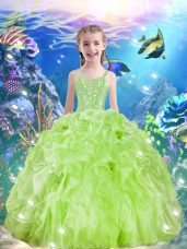 Perfect Beading and Ruffles Little Girl Pageant Dress Yellow Green Lace Up Sleeveless Floor Length