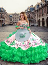 Green Sleeveless Organza Lace Up Quinceanera Dress for Military Ball and Sweet 16 and Quinceanera