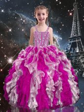 Best Straps Sleeveless Lace Up Kids Pageant Dress Fuchsia Organza