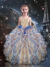 Beading and Ruffles Little Girl Pageant Gowns Multi-color Lace Up Sleeveless Floor Length