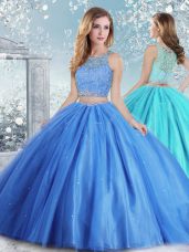 Floor Length Clasp Handle Sweet 16 Dresses Baby Blue for Sweet 16 and Quinceanera with Beading and Sequins