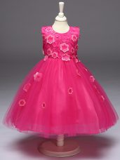Scoop Sleeveless Tulle Flower Girl Dresses for Less Appliques and Bowknot Zipper