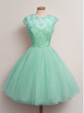Smart Knee Length Ball Gowns Cap Sleeves Apple Green Wedding Guest Dresses Lace Up