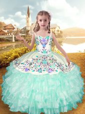 Ball Gowns Girls Pageant Dresses Apple Green Straps Organza and Taffeta Sleeveless Floor Length Lace Up