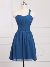 Ruching Wedding Party Dress Blue Zipper Sleeveless Mini Length