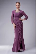 Beautiful Purple Sleeveless Beading Floor Length Mother of Groom Dress