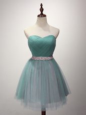 Cute Sweetheart Sleeveless Lace Up Quinceanera Court of Honor Dress Green Tulle