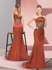 Wonderful Floor Length Rust Red Dress for Prom One Shoulder Sleeveless Side Zipper