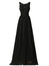 Captivating Black Chiffon Zipper Court Dresses for Sweet 16 Sleeveless Floor Length Appliques