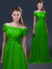 Eye-catching Empire Appliques Mother of Bride Dresses Lace Up Chiffon Short Sleeves Floor Length