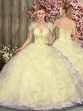 Floor Length Light Yellow Quinceanera Gown Sweetheart Sleeveless Lace Up