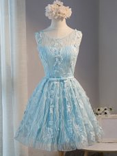 Light Blue Sleeveless Tulle Lace Up Cocktail Dresses for Prom and Party and Sweet 16