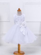 Sophisticated Scoop Sleeveless Zipper Flower Girl Dresses White Organza