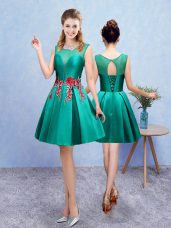 Knee Length Lace Up Dama Dress for Quinceanera Turquoise for Prom and Party with Embroidery