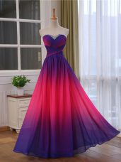 Customized Multi-color Chiffon and Printed Lace Up Sweetheart Sleeveless Floor Length Prom Evening Gown Beading and Ruching