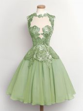 Graceful Green High-neck Lace Up Lace Quinceanera Court Dresses Sleeveless