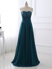 Discount Teal Chiffon Zipper Sweetheart Sleeveless Floor Length Mother of the Bride Dress Sequins and Ruching