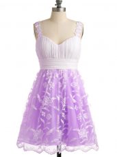 Sleeveless Lace Knee Length Lace Up Wedding Guest Dresses in Lilac with Lace