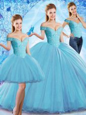 Baby Blue Sweet 16 Quinceanera Dress Off The Shoulder Sleeveless Sweep Train Lace Up