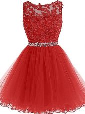 Adorable Sleeveless Beading and Lace and Appliques Zipper Dress for Prom