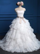 Modern Floor Length Ball Gowns Sleeveless White Wedding Dress Lace Up