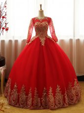 Customized Scoop Long Sleeves Organza Quinceanera Gown Appliques Lace Up