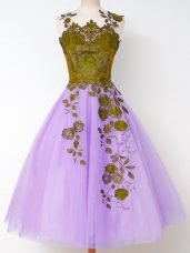 Lavender Straps Neckline Appliques Wedding Guest Dresses Sleeveless Lace Up
