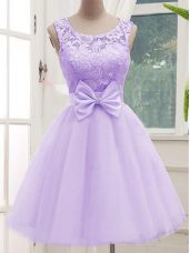 Knee Length A-line Sleeveless Lavender Wedding Party Dress Lace Up