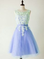 Light Blue Sleeveless Tulle Lace Up Quinceanera Court of Honor Dress for Prom and Party and Wedding Party