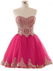 Cute Hot Pink Prom Evening Gown Prom and Party and Sweet 16 with Appliques Sweetheart Sleeveless Lace Up
