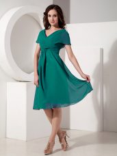 Simple Knee Length Empire Short Sleeves Turquoise Mother of the Bride Dress Zipper