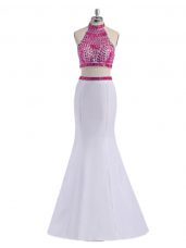 Best Floor Length White Pageant Dress for Womens Halter Top Sleeveless Criss Cross