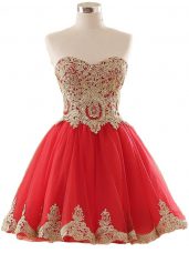 Fancy Red Sweetheart Lace Up Appliques Evening Dress Sleeveless