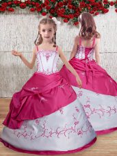 Straps Sleeveless Lace Up Child Pageant Dress Hot Pink Taffeta