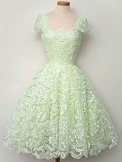 Stunning Straps Cap Sleeves Bridesmaid Dresses Knee Length Lace Yellow Green Lace