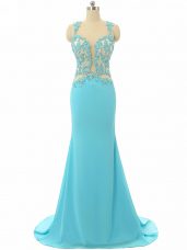 Elegant Chiffon Sleeveless Formal Dresses Brush Train and Lace and Appliques