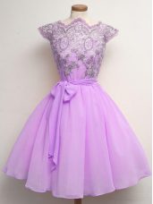 Inexpensive Cap Sleeves Lace and Belt Lace Up Quinceanera Dama Dress