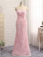 Exceptional Sleeveless Lace Floor Length Zipper Mother of Bride Dresses in Baby Pink with Beading and Lace and Appliques