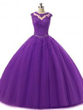Fine Floor Length Ball Gowns Sleeveless Dark Purple Quinceanera Dresses Lace Up