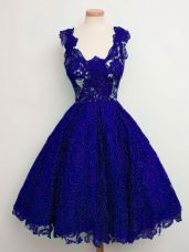 Knee Length Blue Dama Dress for Quinceanera Lace Sleeveless Lace
