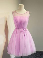 Lilac Court Dresses for Sweet 16 Prom and Party and Wedding Party with Belt Scoop Sleeveless Lace Up